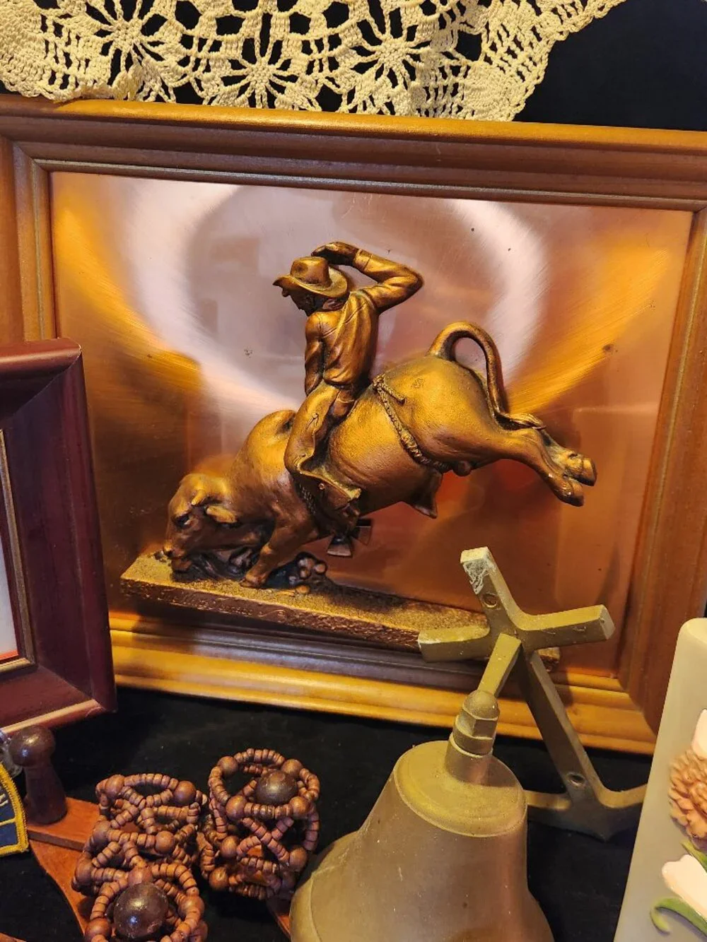 Bronzed BullRider framed art